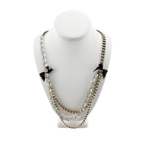 Long J. Crew Gold, Rhinestone and Black Multi-Strand Necklace